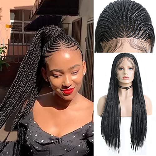 ROEWP Doos Vlechten Gevlochten Pruiken Synthetische Kant Voor Zwarte Vrouwen Met Baby Haar Cosplay Pruiken Zwart Pruik - Image 5