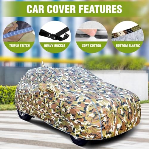 Image of 100% Waterproof Car Body Cover for Tata Nexon (2023-2025) with Mirror Pocket (Heat & UV Resistant, Triple Stitched, Soft Lining, Bottom Elastic & Piping) Camouflage, Military Print
