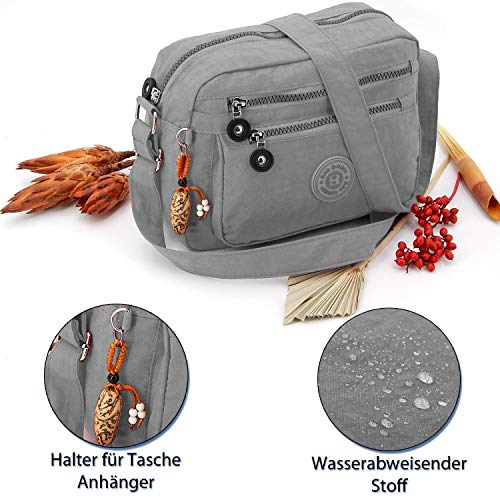 ekavale Kleine Schultertasche aus Wasserabweisendes Nylon – Handtasche für Damen & Mädchen - Crossbody Bag - Leichte Umhängetasche (Grau)