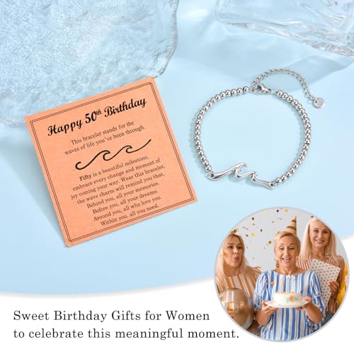 Birthday Gifts for Women Her, Cool Wave Bracelet Gifts for 30th-80th Birthday Woman Mom Wife Grandma Daughter Best Friend with Happy Birthday Card3