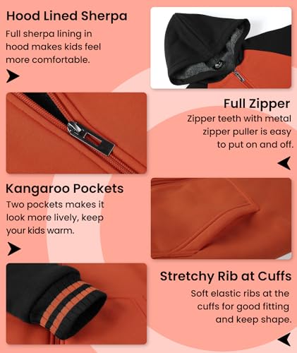 Image of V VALANCH Boys Hoodie Zip Up Fleece Lined Jacket Warm Sherpa Hooded Sweatshirts for Boys Girls 6-15 Years