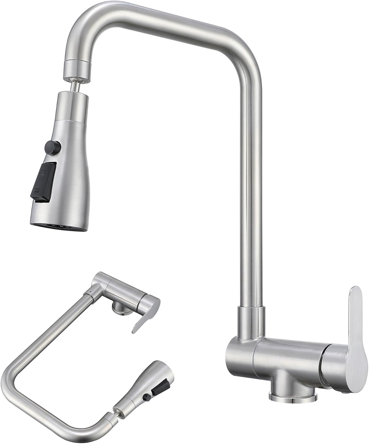 Einhebelmischer für Küche, klappbar, mit 3 Strahlarten, Küchenarmatur, faltbar, für Fenster, Küchenarmatur aus Edelstahl 304 (gebürstet)
