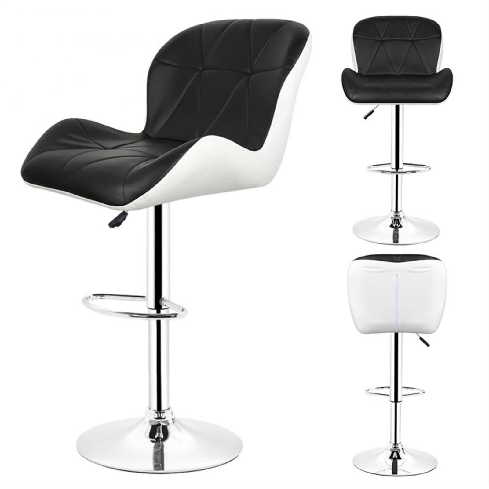 Obrotowy Hoker Barowy Z Regulowaną Wysokością I Ergonomicznym Oparciem Ze Skóry Pu, Tapicerowanym Siedziskiem Do Blatu Kuchennego, Wyspy, Bistro, Jadalni, 24" W