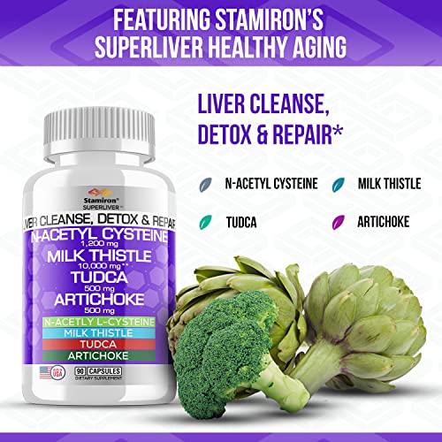 Nac 1200Mg Milk Thistle 10,000Mg Tudca 500Mg Blend Liver Cleanse Detox & Repair Formula - Liver Support Aid With Artichoke Extract N-Acetyl Cysteine & Tauroursodeoxycholic Acid - 90 Capsules Usa Made #TOP6