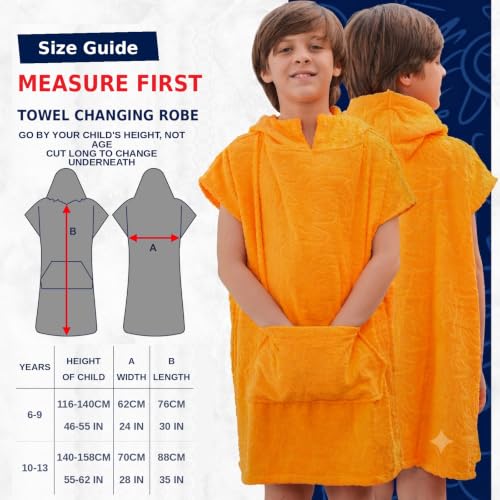 Image of ALLEN & MATE Kids Surf Poncho Towel Robe, Hooded Changing Robe, 6-13 Years