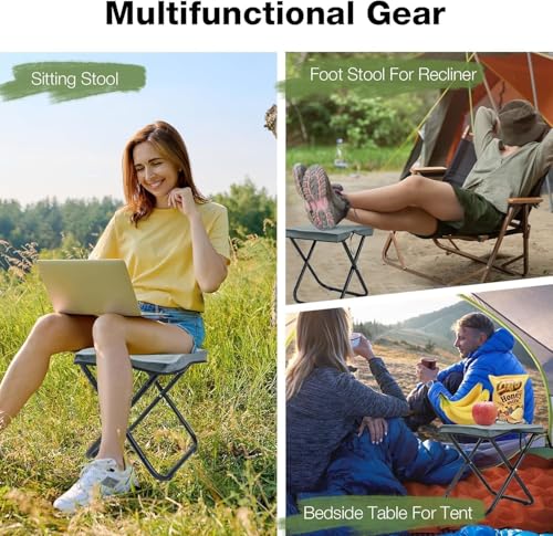 Image of Folding Stool Portable Mini Outdoor Seat with Carry Bag - Lightweight Foldable Metal Frame Stool with Fabric Top, Compact Travel Chair for Camping, Fishing, Hiking and Home Use