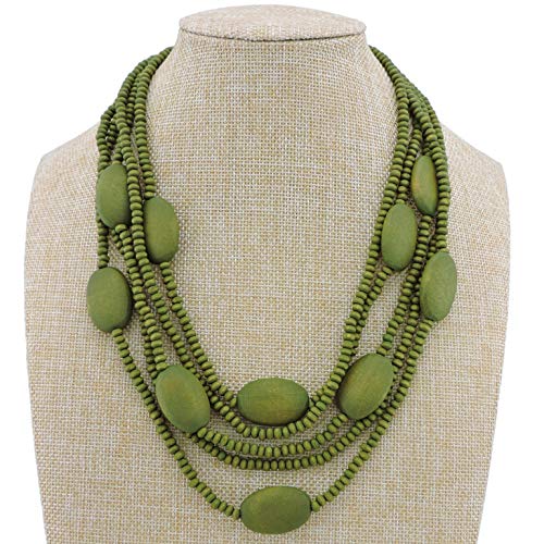 Coiris N0019 Bead Necklace For Women 5 Layers Strand Wooden Choker Necklaces For Women Chunky Statement Ethnic Bead Layered Bib Collar Necklace Hip Hop Jewelry thumb #1