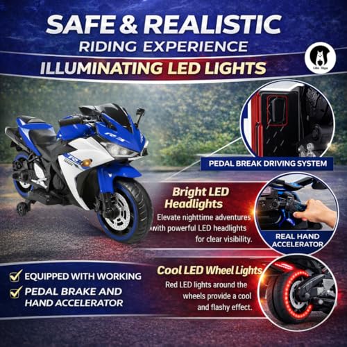 Image of LITTLE PUP R3 Mountain Battery Operated Ride On Motor Bike for Kids, 2 to 8 Years, Blue & White
