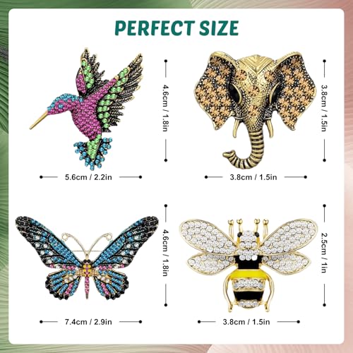 Image of 4 Pcs Vintage Crystal Brooch Set for Women - Elegant Rhinestone Pins for Coats, Dresses, Scarves - Retro Brooch Jewelry for Girls & Women