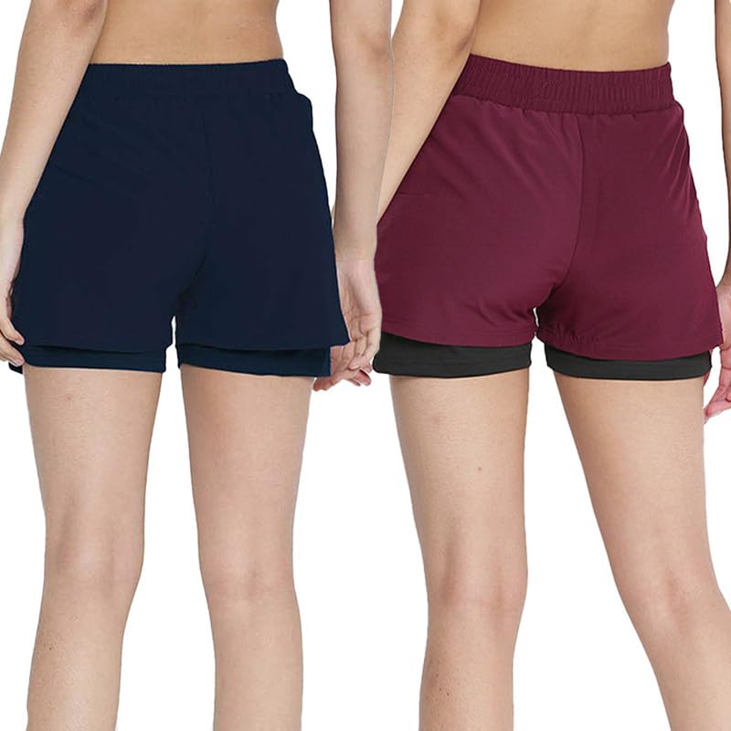 Image of CHKOKKO Double Layered Sports Combo Gym Workout Running Shorts for Women