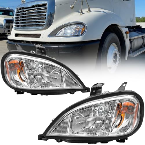 aostirmotor Headlights Assembly Fit for 2004-2017 Freightliner Columbia Chrome Housing Halogen Headlamp pair (Driver and Passenge Side)
