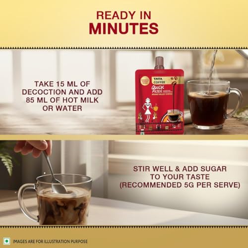 Image of Tata Coffee Quick Filter Decoction Liquid, Araku Valley Coffee, 100ml Pouch, Flavoured Instant Coffee Chicory Decoction, Liquid Filter Coffee, Easy to Make (Pack of 2)