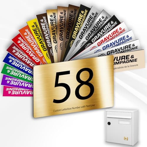 Letterbox Number – Adhesive PVC Engraved Plaque – Custom House/Mailbox Number SignLetterbox Number – Adhesive PVC Engraved Plaque – Custom House/Mailbox Number Sign - SMALL 5 x 3,5 cm (Metallic Gold)
