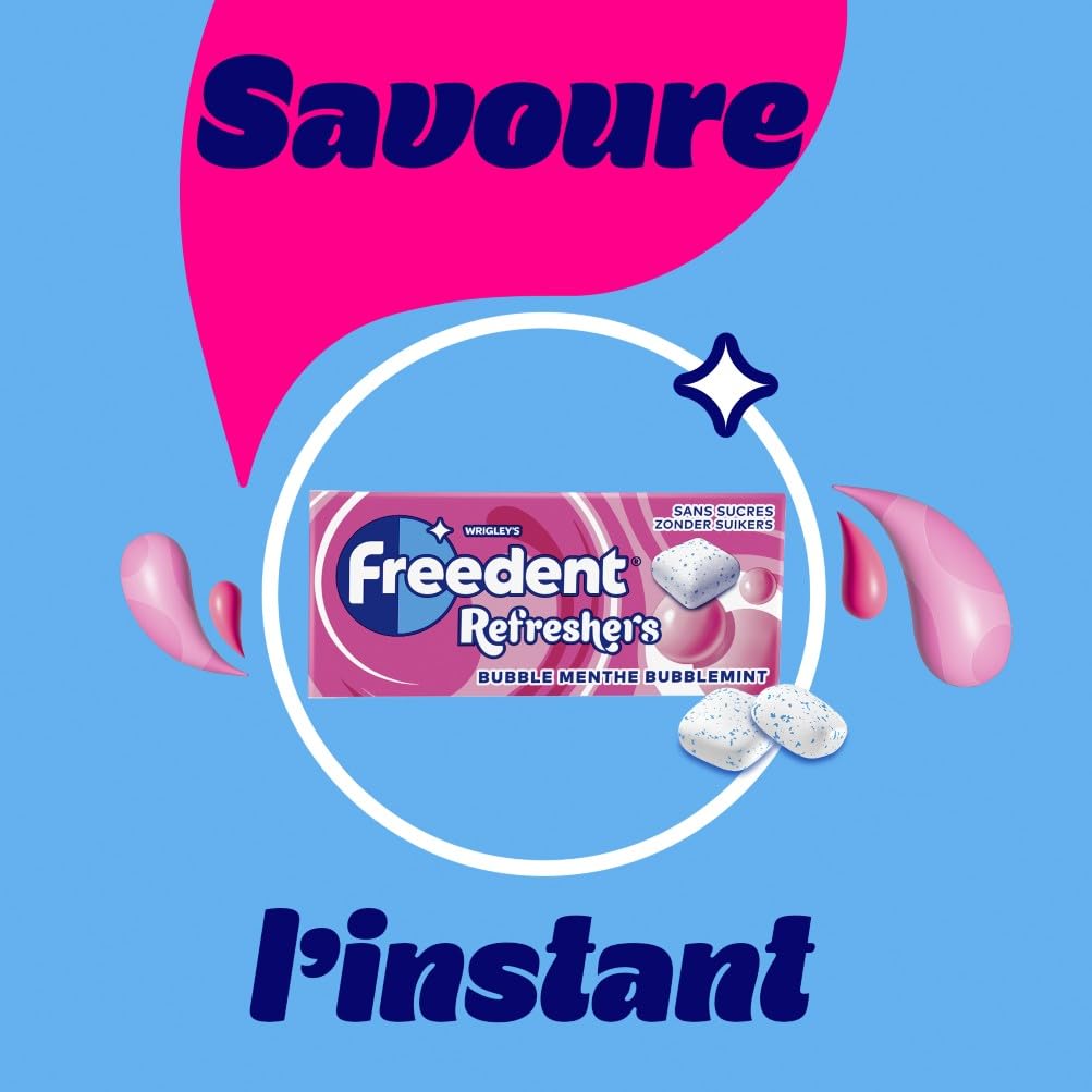 FREEDENT REFRESHERS - Chewing Gum Sans Sucre - Goût Bubble Menthe - 12 Paquet de 8 Dragées - Grand Format 96 Dragées