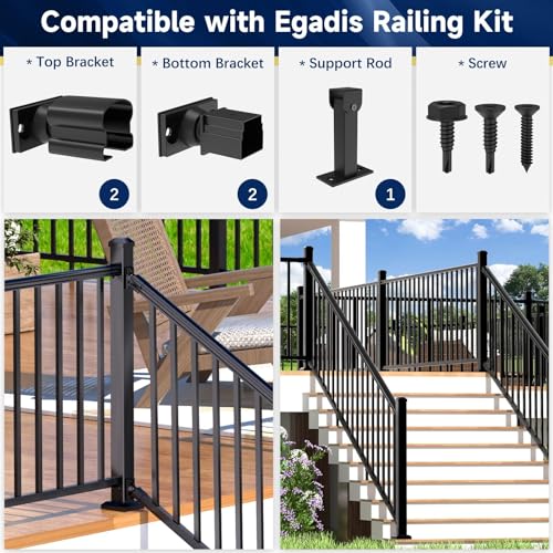 Image of Egadis 4 Pack Aluminum Adjustable Railing Bracket with Stair Foot, Deck Railing Bracket Connector, Black Textured AAMA 2604 Powder-Coat Finish Modular Rail System(Universal Brackets)