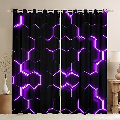 Loussiesd Rideaux de fenêtre en nid d'abeille pour chambre à coucher, salon, hommes, filles, géométrie moderne à thème hexagonal (30 % à 50 %) - Violet fluo - 167...