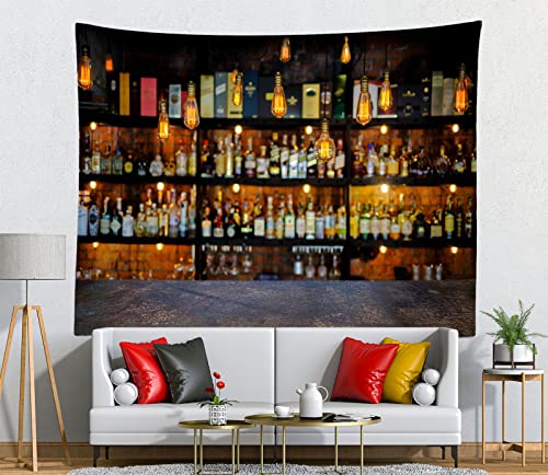 Corfoto Fabric Vintage Lamp Bokeh Bar Tapestry Wall Hanging Metal Table Drink Wine Shelf Tapestry Retro Light Drink Bar Tapestry Wall Hangings For Men Women Bedroom Living Room Dorm Decor 106X70 In #TOP1