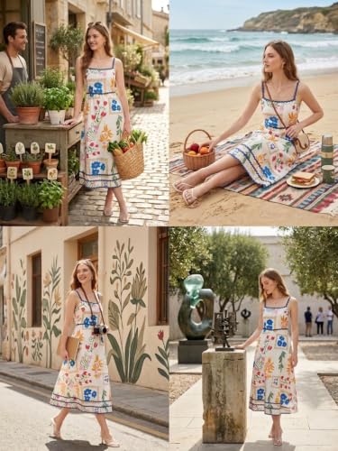 Image of GRECIILOOKS Summer Dress for Women Midi Dress for Woman | Sleeveless Striped Design | Maxi Dresses Stylish | Casual Western Vacation Dresses | Flowy A-Line Resort Wear for Brunch & Beach Styling