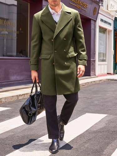 Runcati Mens Double Breasted Trench Coat Mid Long Jacket Notched Lapel Winter Chunky Warm Overcoat4