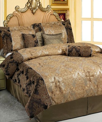 7 PCS Queen Size Victorian Jacquard Comforter Bed Set