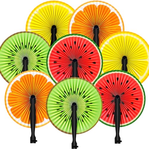 Taiyin 12 Pack Fruit Party Favors Fruit Hand Fans Decorations Summer Round Paper Folding Handheld Fans for Holiday Wedding Birthday Baby Shower Party Decor Travel Camping Employee Gift DIY Craft