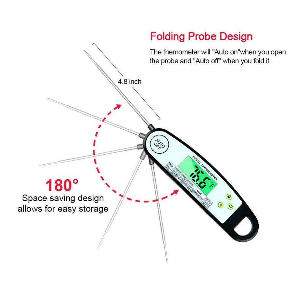 Thermomètre à Lecture instantanée, thermomètre numérique étanche pour Cuisson de la Viande/avec sonde Pliable, thermomètre à Viande Barbecue pour Griller, Noir (Noir)