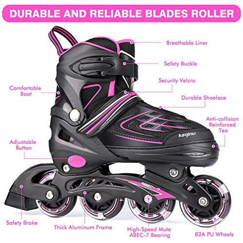 Kaqinu Adjustable Inline Skates, Outdoor Roller Blades Skates With Full Illuminating Wheels For Women, Kids, Girls And Boys (Pink, S) #TOP2