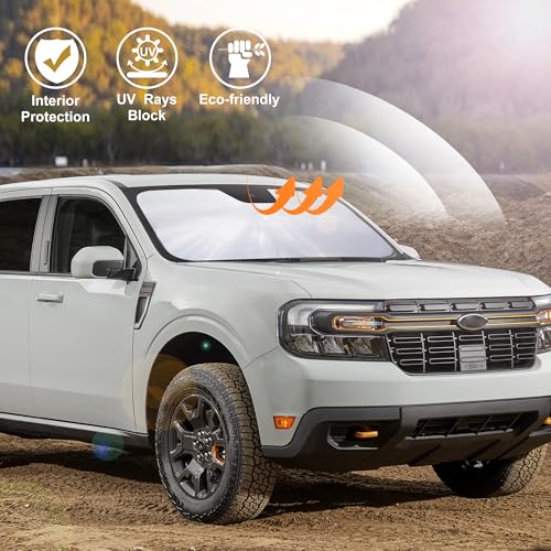 Image of Windshield Sun Shade Compatible with 2022 2023 2024 2025 2026 Ford Maverick Hybrid XL XLT Lariat Truck Accessories Protect Car from Sun Rays & Heat Damage