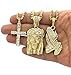 Shiny Jewelers USA Men Gold Iced Out Jesus, Praying Hands, Ankh, Cross, Angel Hip Hop Pendant Chain Necklace Set (Jesus, Praying Hands, Cross Gold)