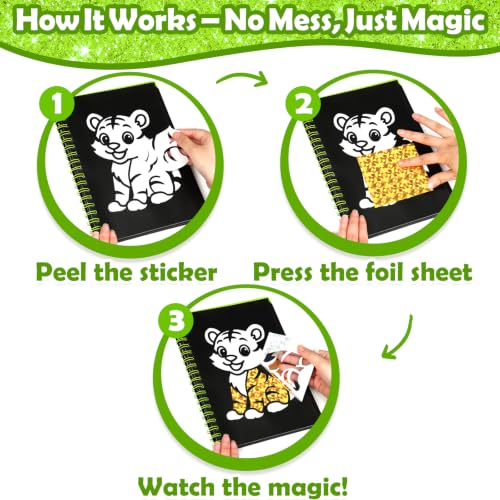 Image of FUNNYB&G Foil Art Craft Kit for Kids 4-10 Years Old: Mess-Free & No-Glue, Create 16 Sparkly Animal World Pictures - Perfect Travel Toy & Birthday Gift for Kids (Animal World)