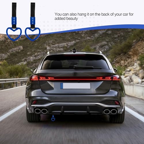 Image of 2PCS Heart Shaped Car Handle Straps, Rear Bumper Warning Keychain Ring for Car Exterior Accessories (Blue)