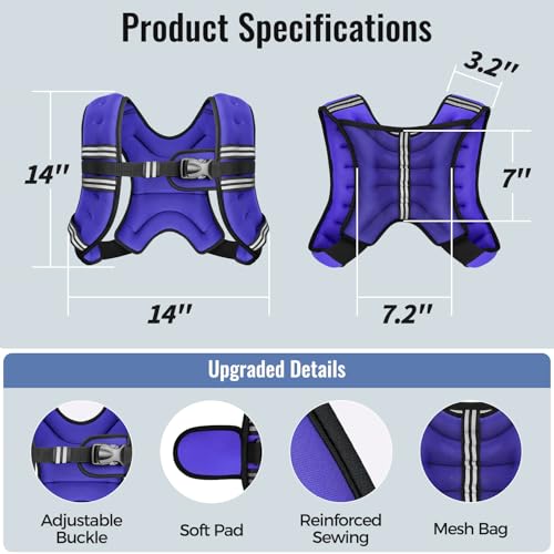 Image of Zeerun Weighted Vest, 6lb /8lb /10lb /12lb /15lb /18lb /20lb /24lb /30lb for Men Women, Reflective Stripe Adjustable Buckle, Comfortable Durable Rucking Vest for Walking Running Strength Training