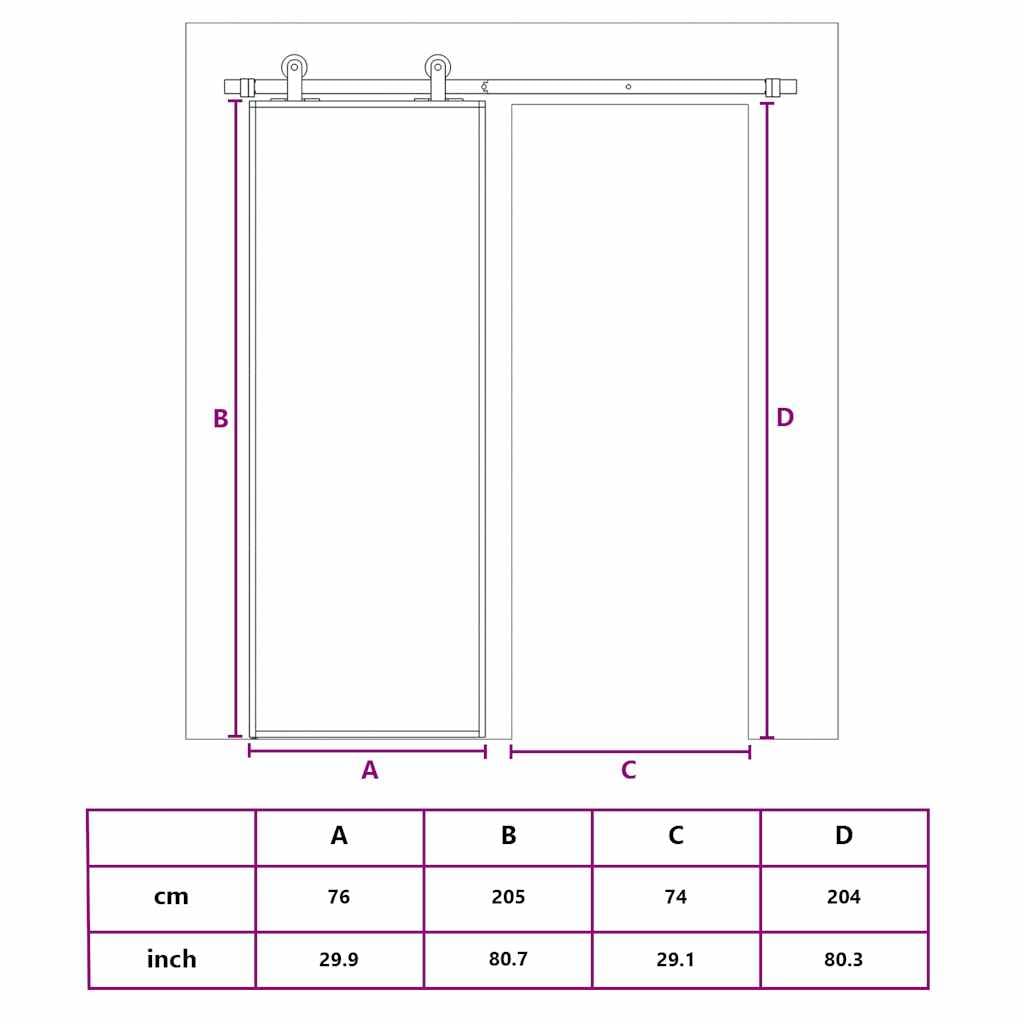 Genérico Puerta corredera ESG Vidrio y Aluminio Negra 76x205 cm,Bricolaje,Materiales de construcción,Puertas-151017