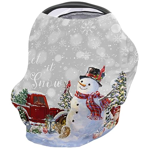 Nursing Cover for Breastfeeding Scarf, Merry Christmas Tree Truck Snowflake Xmas Snowman Grey Baby Car Covers Super Soft Multi Use for Canopy Shopping Cart Cover Blanket Stroller Cover
