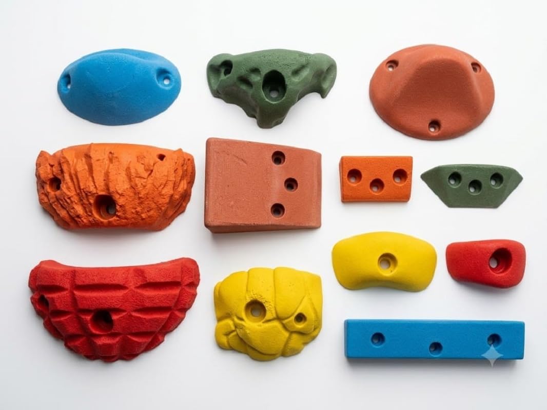 Rock Climbing Wall Holds Set of 12, 6 Crimps and 6 Jugs | Multiple