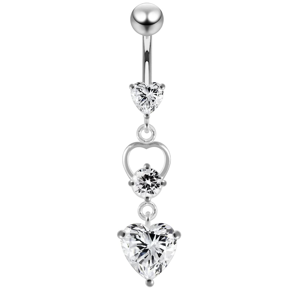 MONSTER PIERCINGPiercing de plata de ley 925 con forma de corazón triple y colgante, Cristal, Circonia cúbica