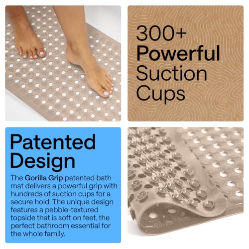 Image of GORILLA GRIP Bath Tub Shower Mat, Bathtub Floor Liner, 35x16 Beige