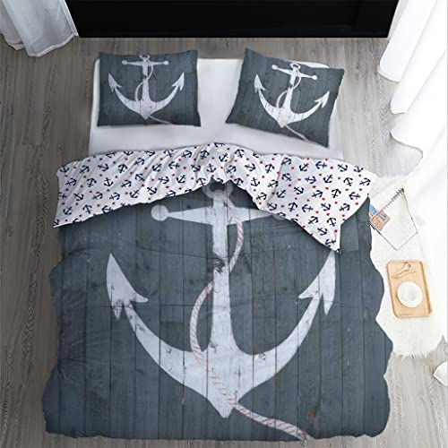 WQIZXCW Bettwäsche 200x220 3 Teilig, Anker Wendebettwäsche - 110gsm...