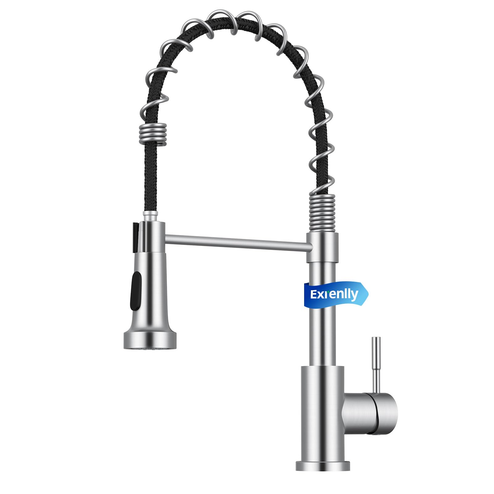 Exrenlly Kitchen Tap, Commercial Spring Kitchen Mixer Tap, Single Handle High Arc Stainless Steel Tap with 360Β° Swivel and 2 Spray Modes, Brushed Nickel
