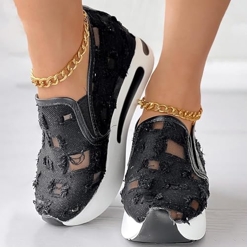 Floral Embroidery Sneakers for Women,2025 New Embroidery Platform Wedge Breathable Sheer Mesh Lace Fashion Sneakers with Arch Support for Women,Slip On Loafers,Walking Work Shoes4