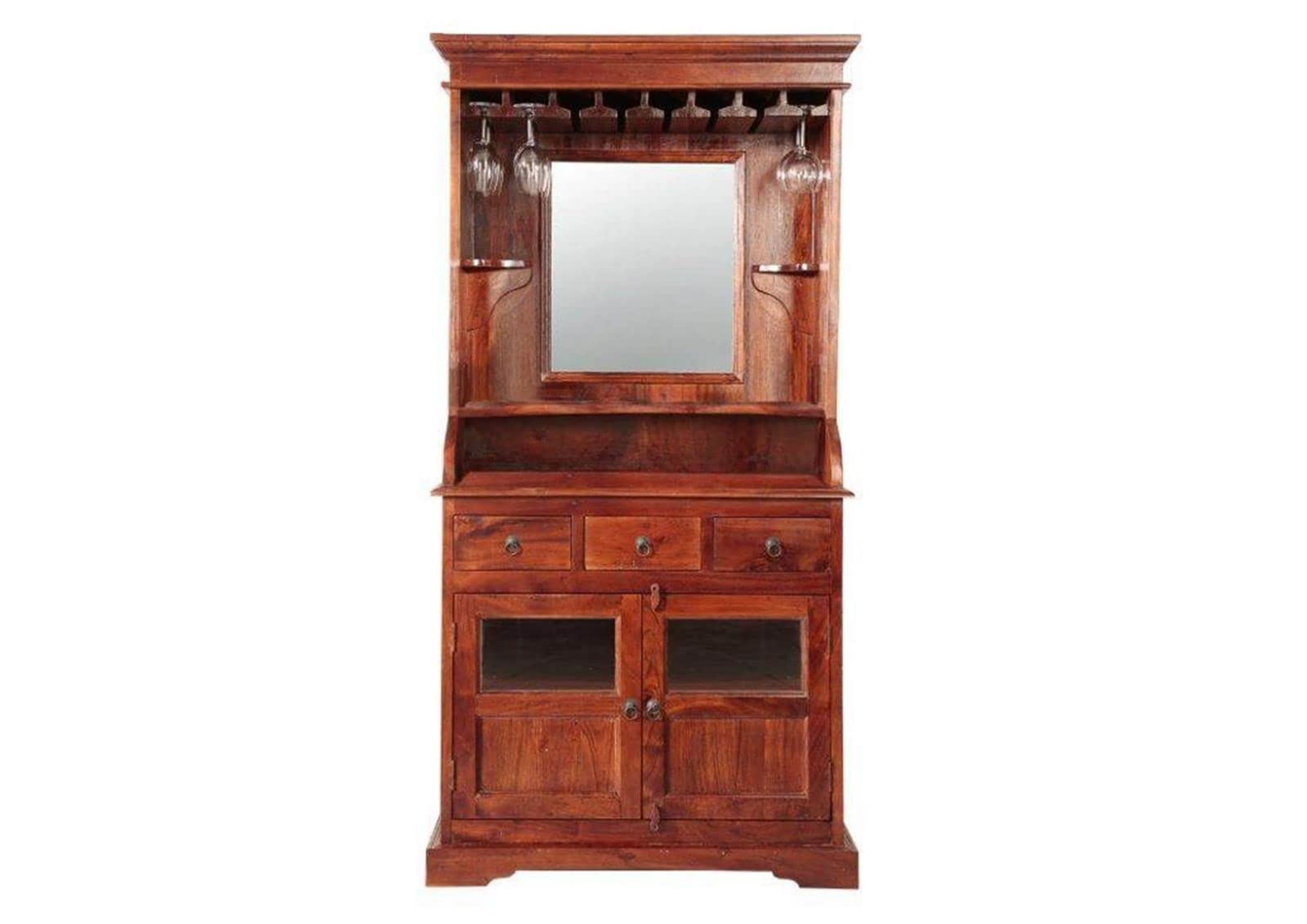 MASSIVMOEBEL24.DE OXFORD #443 Mobile Bar in legno di acacia - laccato/nougat 97x52x193