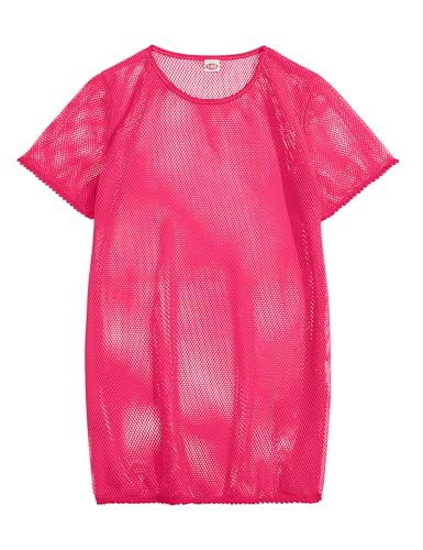 Image of Girls Swim Cover Up Kids Short Sleeve Beach Bathing Suit Bikini Cover Wraps With Pom Pom Trim 4-13 Years