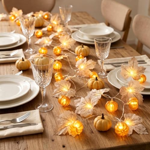 3PCS 5FT Thanksgiving Maple Fall Leaves Garland with Lights Pumpkin Decor - image 4