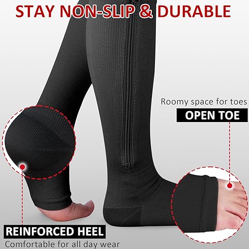 Image of Ailaka Medical Zipper Compression Socks, 15-20 mmHg Knee High Open Toe Compression Socks for Men Women, Support Socks for Varicose Veins, Edema