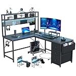 94.5'' Gaming Desk with Pegboard & Shelves, Large L Shaped Computer Desk with Drawers & Power Outlet & LED & Monitor Stand & Mobile CPU Stand, Corner Deck for Home Office Black