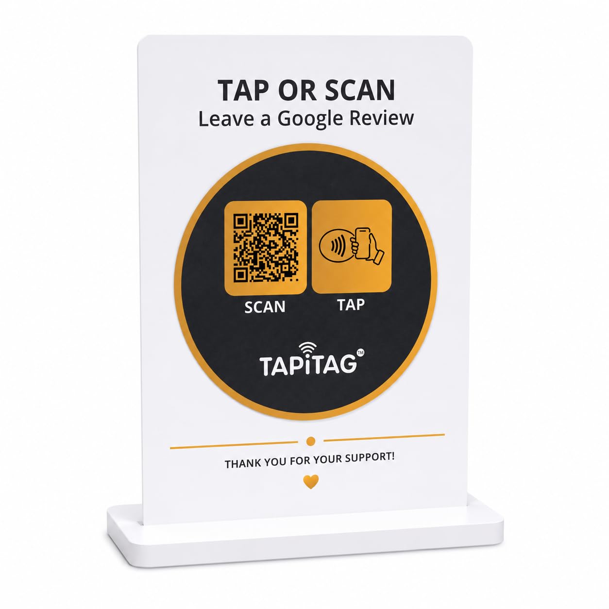 TAPiTAG Google Review Stand with NFC & QR Code (A5, Foamex Rectangle, White/Black, Supplied Flat Pack)- NO Subscription – Tap or Scan to Leave a Google Review, No App Needed