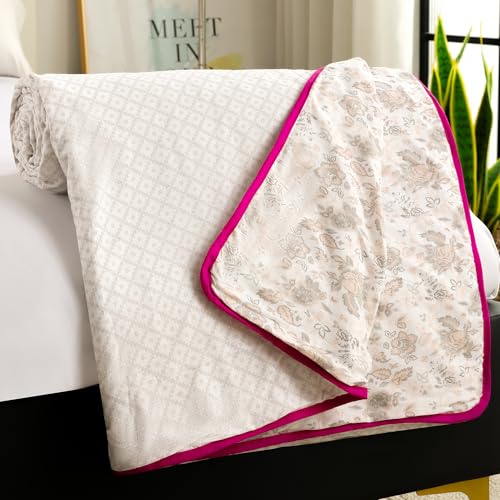 Image of Story@Home Dohar Single Bed 100% Cotton AC Blanket for Summer | 144x220CM, 150GSM Ac Comforter and AC Blanket for Summer | Baby Pink & White Geometric Reversible Duvet Quilt All-Season Blanket