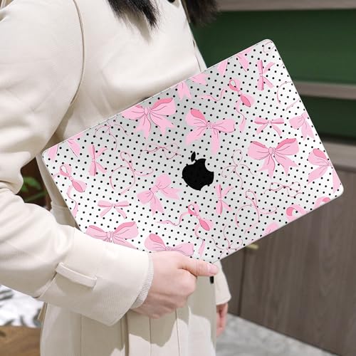 Image of MEEgoodo Case for M5 MacBook Pro 16 inch Case 2026 2024 2023 2021 with M5 M4 M3 M2 M1 Pro /Max Chip, Fit Model A3429 /A3428 /A3403 /A3186 /A2991 /A2780 /A2485, Black Polka Dots&Pink Bows