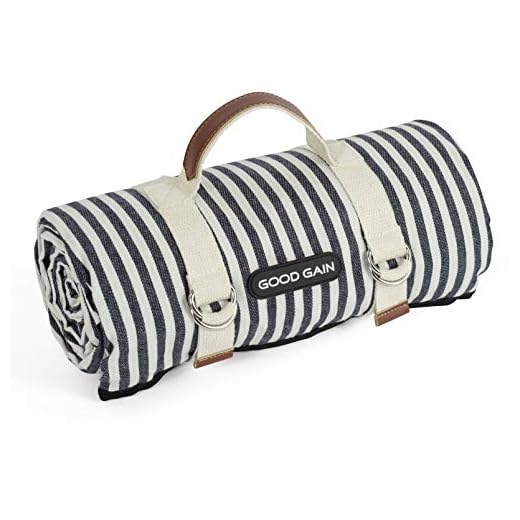 G GOOD GAIN Waterproof Picnic Blanket Portable with Carry Strap for Beach Mat or Family Outdoor Camping Party (Navy Blue)