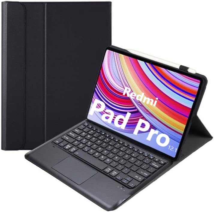 Muzz Compatible with Xiaomi Redmi Pad Pro 12.1 inch Keyboard Leather Stand Case Cover with Detachable Wireless Keyboard, 11 Inch, for Pad Pro Arabic and English (Redmi Pad Pro 12.1 Inch)